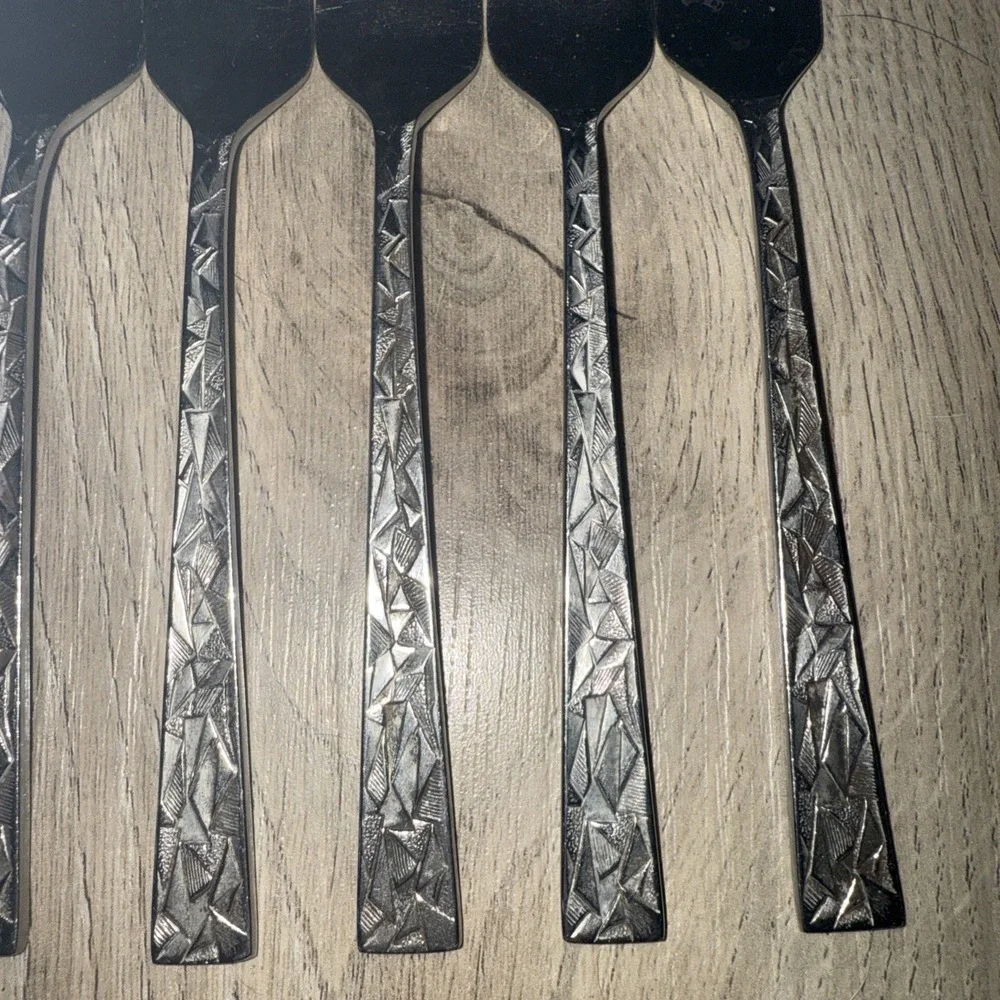5 Towle SCC Cubist Stainless Flatware Salad Forks Aquarius Pattern Japan MCM,50s